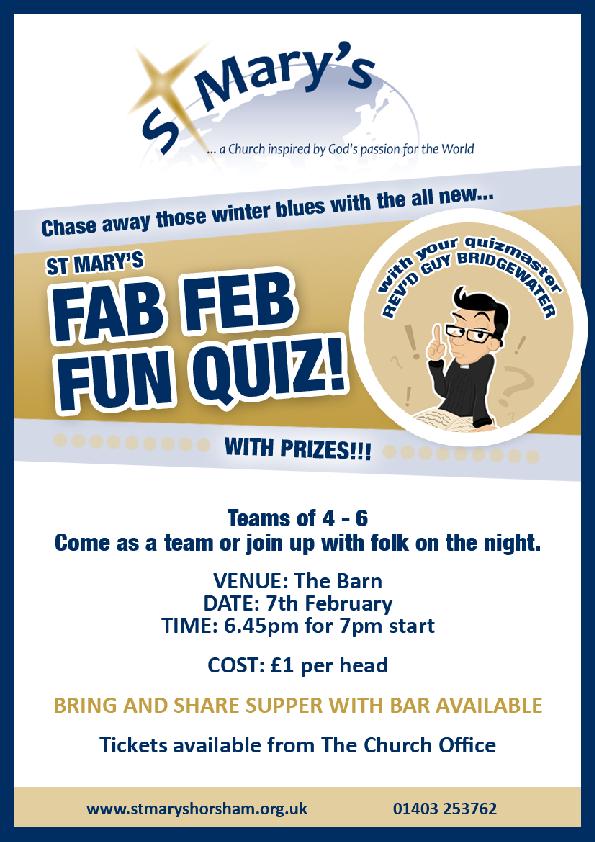 St Mary’s Fab Feb Fun Quiz 7th Feb – St Mary's Horsham St Mary’s Fab Feb Fun Quiz 7th Feb – St Mary's Horsham